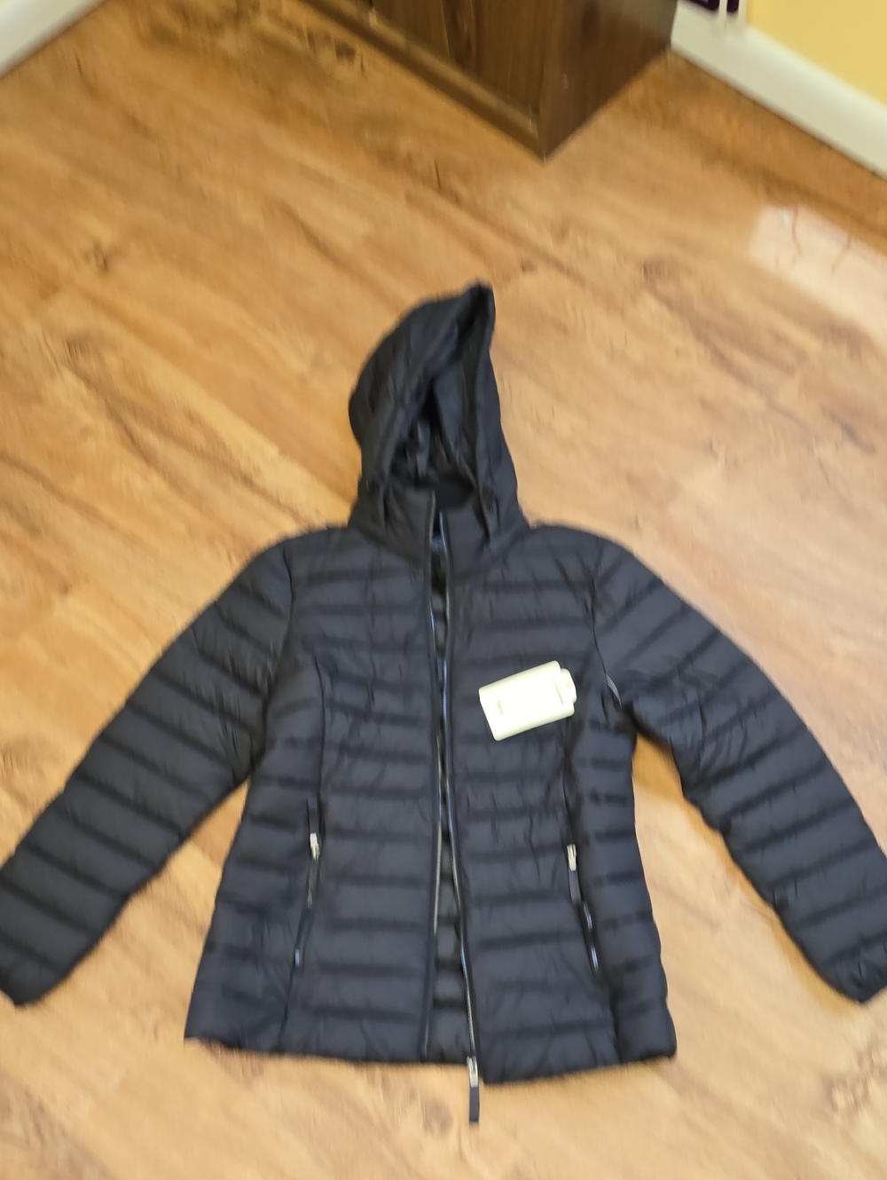 ST JOHNS BAY Women's Black Hooded Quilted Puffer Jacket SIZE MEDIUM